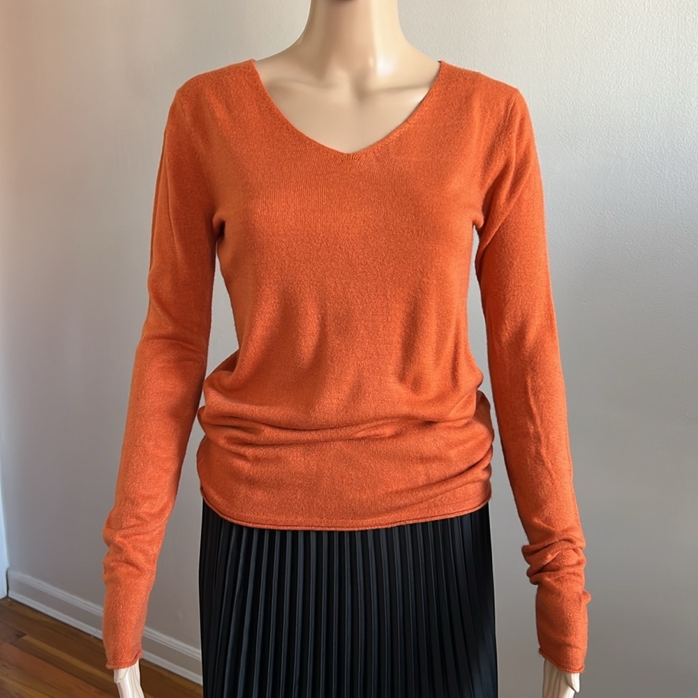 AZUL By Moussy Knit Sweater Long Sleeve V-Neck Plain Orange Size S